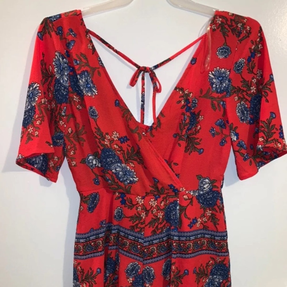 Red floral romper
